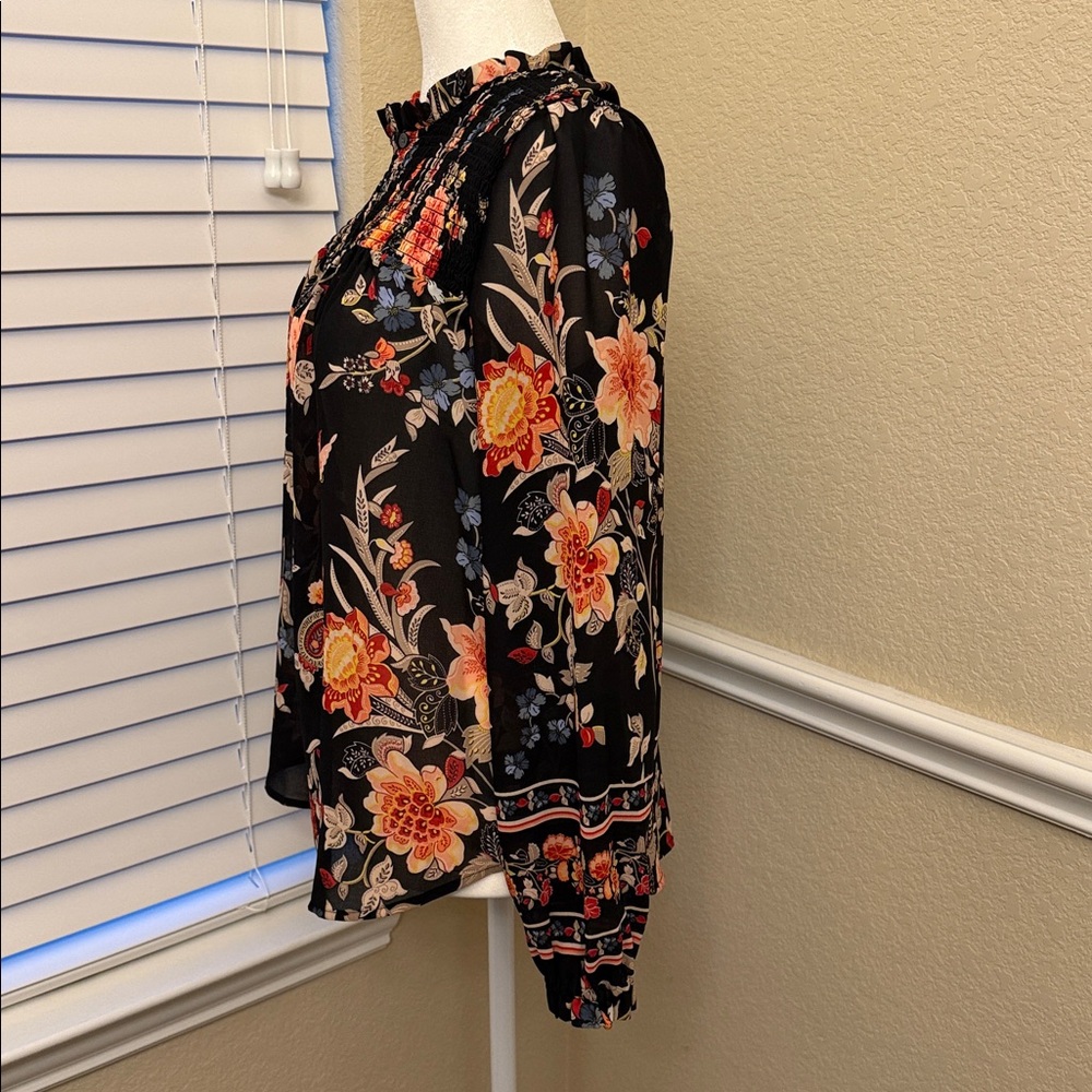 LOFT Paisley and Floral Print Long Sleeve Blouse Smocked Women's Small - Picture 3 of 13